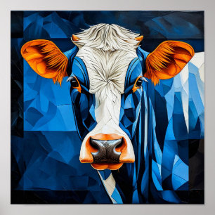 🐄 Vibrant Stained Glass Farm Cow Mosaic Colourful Poster