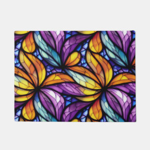 Vibrant Stained Glass Floral: Colourful Design Doormat