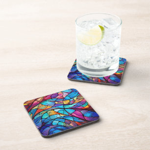 Vibrant Stained Glass Flow Abstract Hard Plastic  Coaster