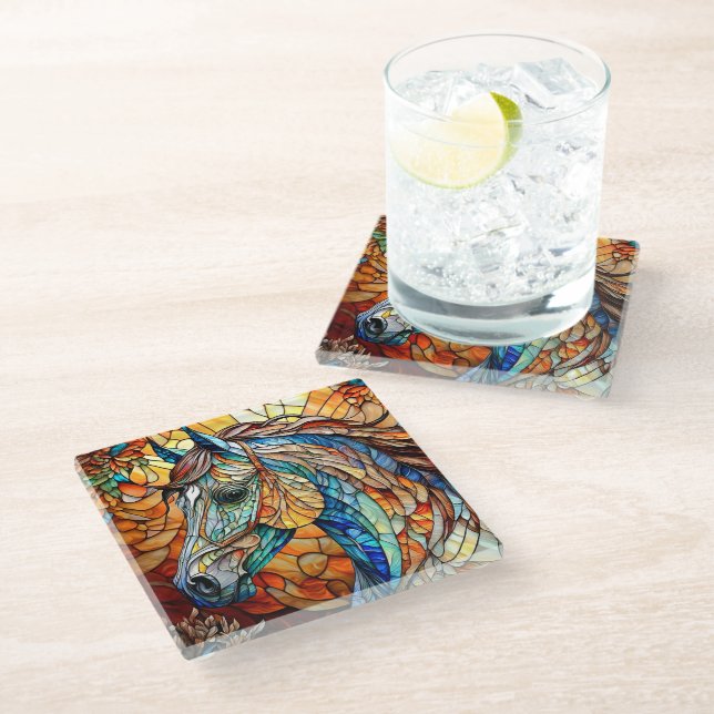 Vibrant Stained Glass Horse 25 Coaster (Angled)