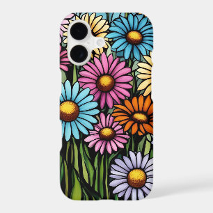 Vibrant Stained Glass Look Bohemian Garden Daisies