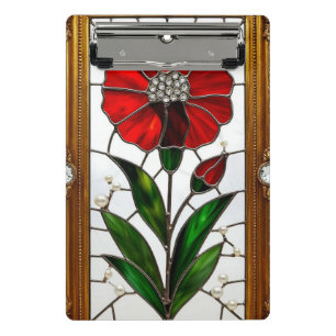 Vibrant Stained Glass Panel of a Red Flower Mini Clipboard