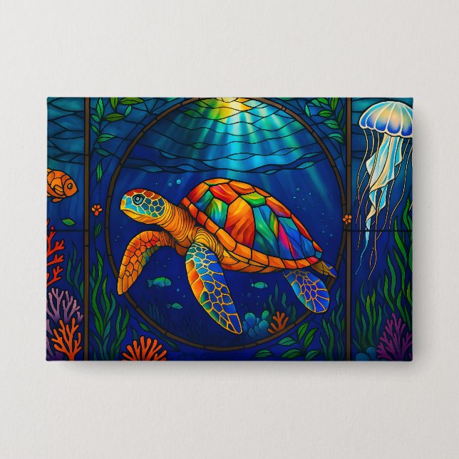 Vibrant Stained Glass Sea Turtle Ocean Design (Front)