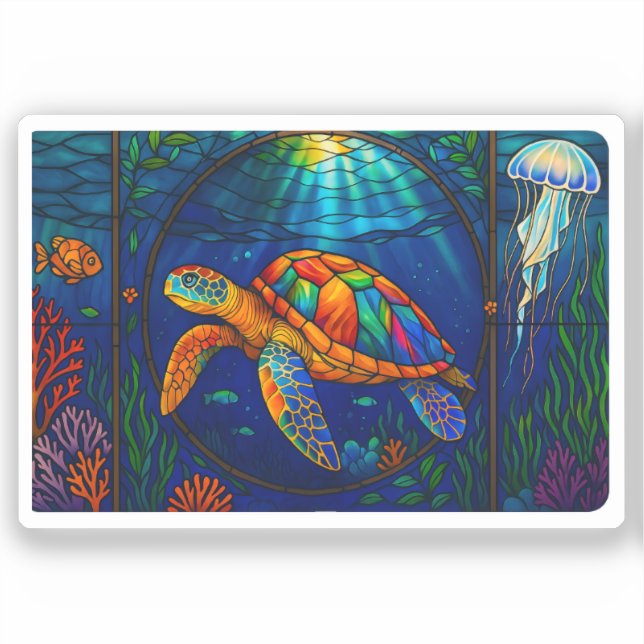 Vibrant Stained Glass Sea Turtle Ocean Design (Front)