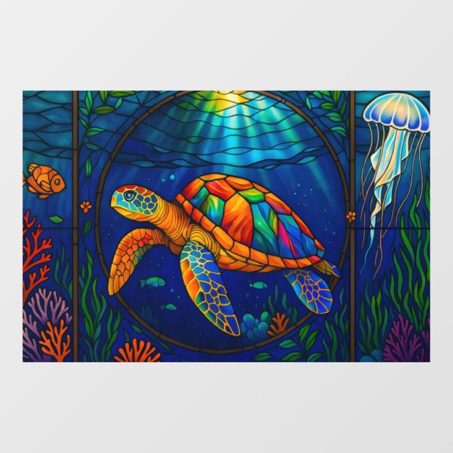 Vibrant Stained Glass Sea Turtle Ocean Design (Sheet)