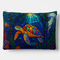 Vibrant Stained Glass Sea Turtle Ocean Design