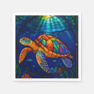 Vibrant Stained Glass Sea Turtle Ocean Design Napkin