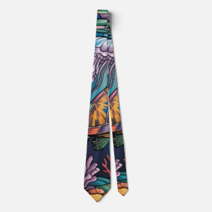 Vibrant Stained Glass Sea Turtle Ocean Design Tie
