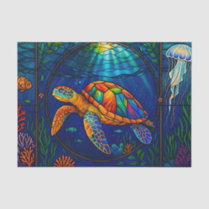 Vibrant Stained Glass Sea Turtle Ocean Design Tissue Paper