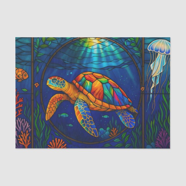 Vibrant Stained Glass Sea Turtle Ocean Design Tissue Paper (Front)