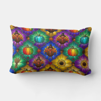 Vibrant Stained Glass Thanksgiving Throw Pillow 