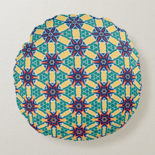 Vibrant Starburst Geometric Pattern Round Cushion