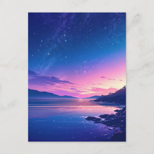 Vibrant Starry Night Coastal Sunset Postcard