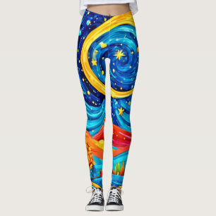 Vibrant Starry Night Style Art Leggings