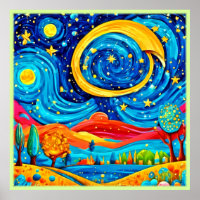 Vibrant Starry Night Style Art