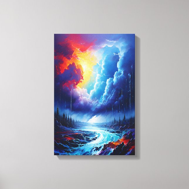 Vibrant Stormy Sky Abstract River Landscape Art Canvas Print (Front)