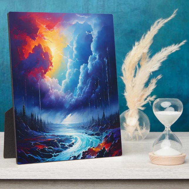 Vibrant Stormy Sky Abstract River Landscape Art Plaque (Side)