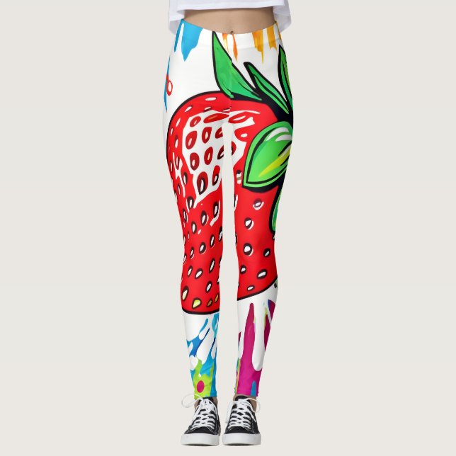 Vibrant Strawberry Artwork Leggings (Front)