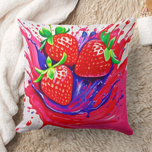 Vibrant Strawberry Splash Cushion (Blanket)