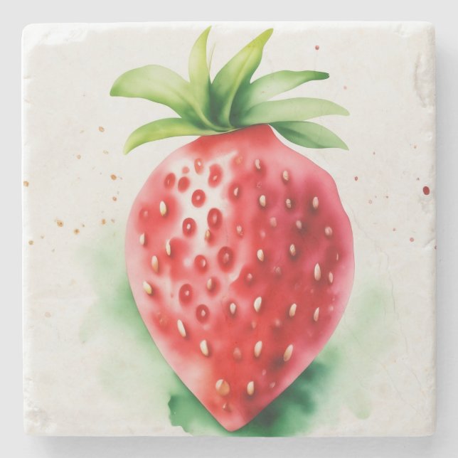 Vibrant Strawberry Stone Coaster (Front)
