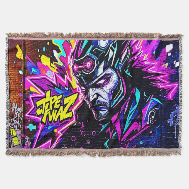 Vibrant Street Art Glow Throw Blanket (Front)