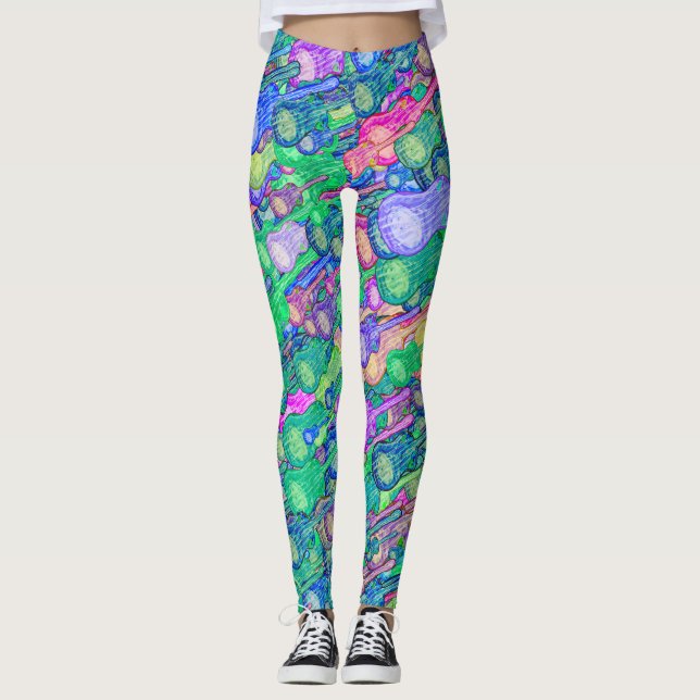 Vibrant Strings Guitar Motif Drawing Pattern Leggings (Front)