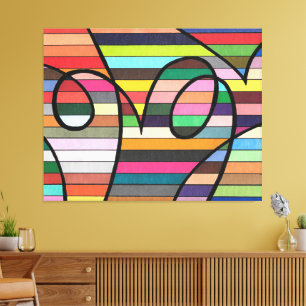 Vibrant Striped Abstract with Bold Black Swirls Canvas Print