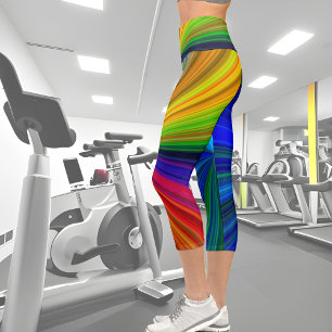 Vibrant striped rainbow colours  capri leggings