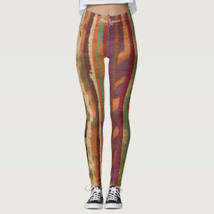 Vibrant Stylish Earthy Tones Pattern Ikat Text Leggings