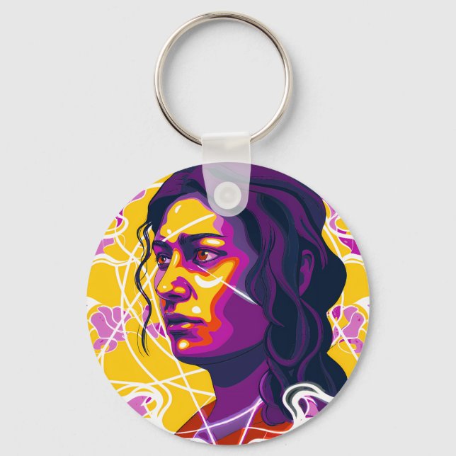 Vibrant Stylized Portrait with Abstract Elements Key Ring (Front)