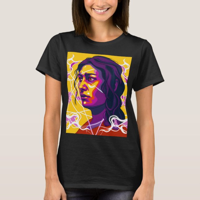 Vibrant Stylized Portrait with Abstract Elements T-Shirt (Front)