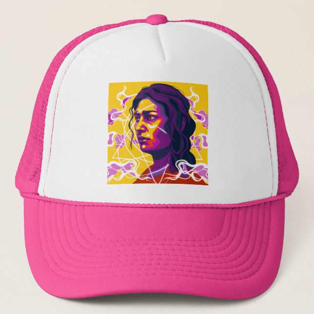 Vibrant Stylized Portrait with Abstract Elements Trucker Hat (Front)