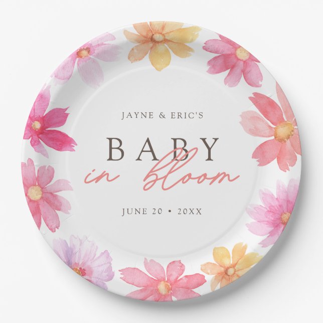 Vibrant Summer Baby in Bloom Floral Wildflower Paper Plate (Front)