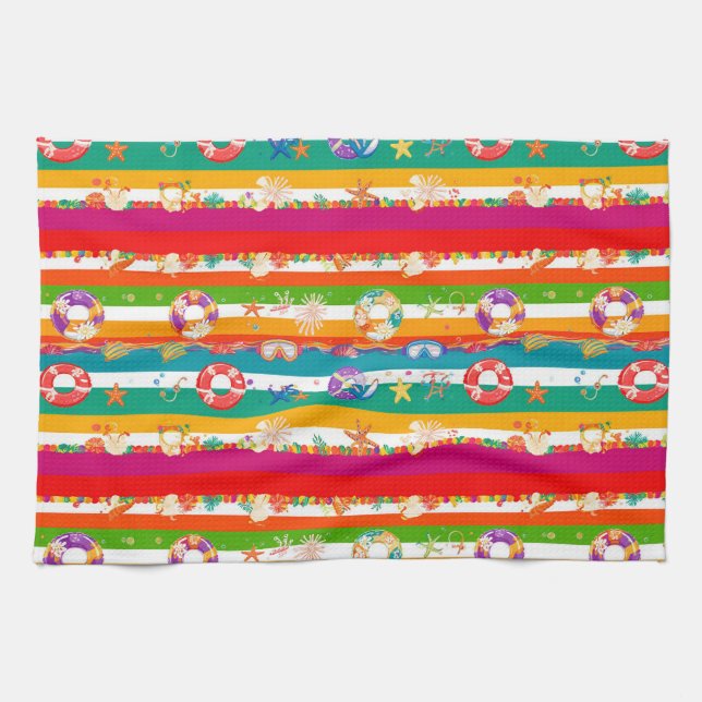 Vibrant Summer Beach Themed Design Tea Towel (Horizontal)