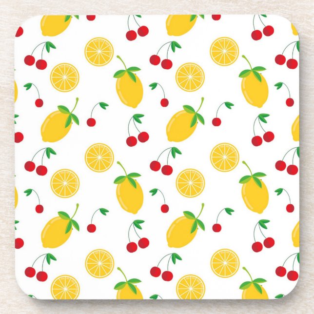 Vibrant Summer Citrus and Cherries Coaster (Front)