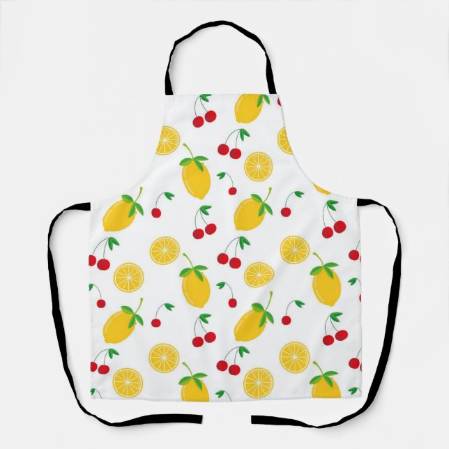 Vibrant Summer Citrus Lemon and Red Cherries  Apron (Front)