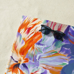 Vibrant Summer Floral Abstract Art Beach Towel