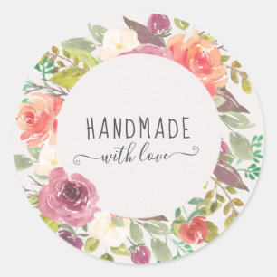 vibrant summer floral handmade with love classic round sticker