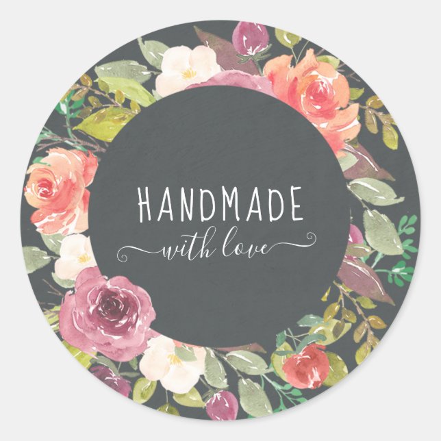 Vibrant Summer Floral Handmade With Love Classic Round Sticker (Front)