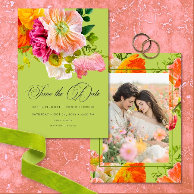 Vibrant Summer Floral Lime Orange Pink Wedding Save The Date (Vibrant Summer Floral Lime Orange Pink Wedding Save The Date)