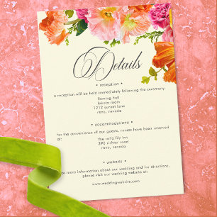 Vibrant Summer Floral Yellow Orange Pink Wedding Enclosure Card