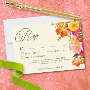 Vibrant Summer Floral Yellow Orange Pink Wedding RSVP Card
