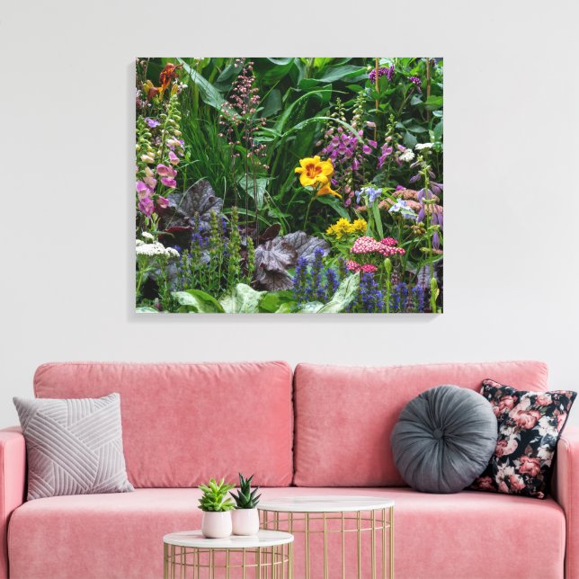 Vibrant Summer Garden Flowers Pattern Background Canvas Print (Insitu(LivingRoom))