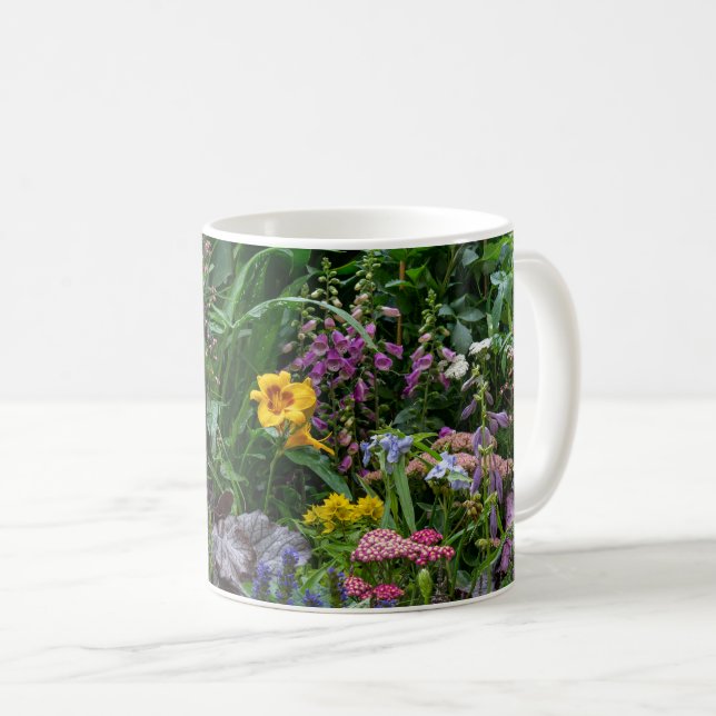 Vibrant Summer Garden Flowers Pattern Background Coffee Mug (Front Right)
