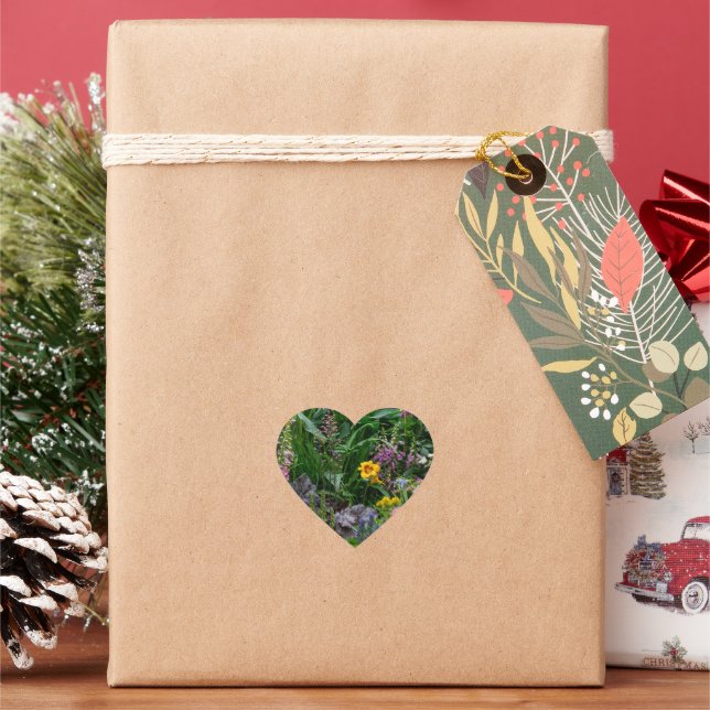 Vibrant Summer Garden Flowers Pattern Background Heart Sticker (Holiday)