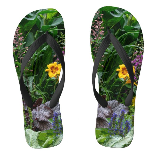 Vibrant Summer Garden Flowers Pattern Background Jandals (Footbed)