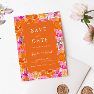 Vibrant Summer Garden   Pink and Orange Wedding Save The Date