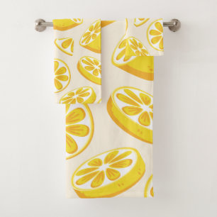 Vibrant Summer Lemon Slices Citrus Pattern Bath Towel Set