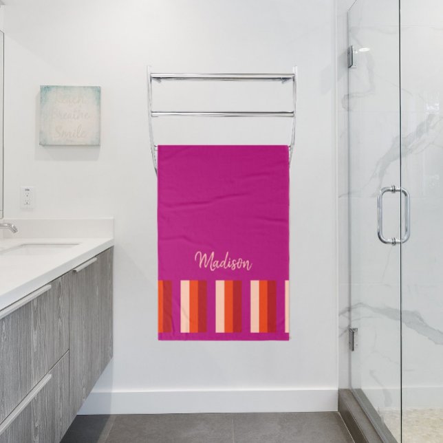 Vibrant Summer Stripes Bath Towel - dark pink (Creator Uploaded)