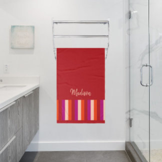 Vibrant Summer Stripes Bath Towel - deep red
